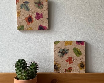 Set von 2 Mini- Fliesenbilder “leaves” Upcycling