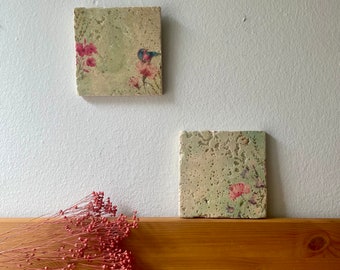 Set von zwei Fliesen Mini-Bilder, Wandfliesen, Wandbilder, Wand-Deko “Spring” Upcycling Antikmarmor