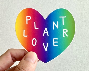 Plant Lover Rainbow sticker, Heart sticker,Plant Mom, Plant Dad, Plant Sticker, Laptop Sticker, Weatherproof Sticker, Die Cut Sticker