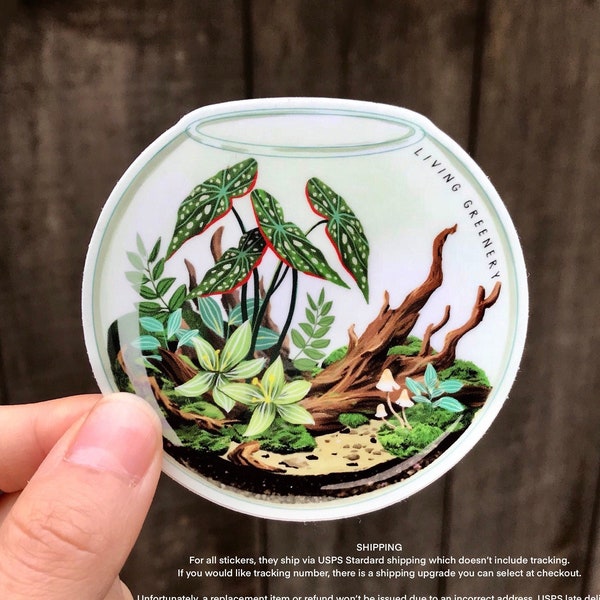 Driftwood Terrarium House Plant Sticker, Weatherproof Vinyl Decal