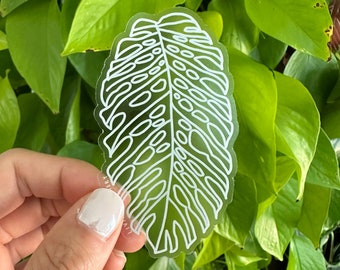 Clear Monstera adansonii Sticker, Water Bottle Sticker, Laptop Sticker, Weatherproof Sticker, Die Cut Sticker