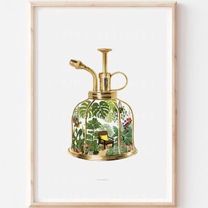 Mister Greenhouse Art Print, Terrarium, House Plant Wall Art, Plant Lover gift, Botanical Art Print