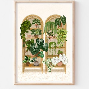 Wicker Plant Shelves Art Print/ Wicker Shelf/ House Plant Print/ Wall Art/ Wall Decor/ Plant Print/ Botanical Art Print/ Plant Lover Print