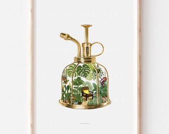 Mister Greenhouse Art Print, Terrarium, House Plant Wall Art, Plant Lover gift, Botanical Art Print