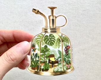 Clear Greenhouse Sticker, House Plant Sticker, Plant Sticker, Vintage mister, Laptop Sticker, Weatherproof Sticker, Die Cut Sticker