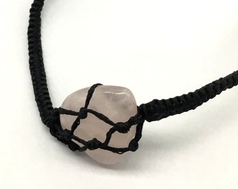 Bracciale regolabile in pietra preziosa al quarzo rosa naturale