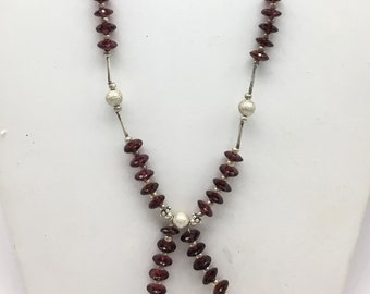 Garnet Faceted Beads Gemstone Necklace with 24grams Sterling Silver - Gift For Her - Gemstone Jewelry - January Birthstone