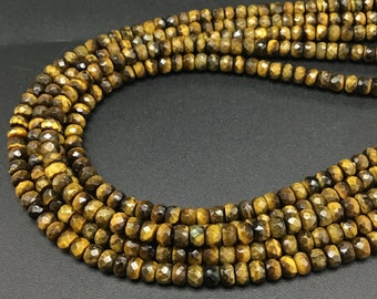 Collier 20 Perles Rondes Micro Facettes AAA + œil De Tigre Naturel - Réglable, Fait Main