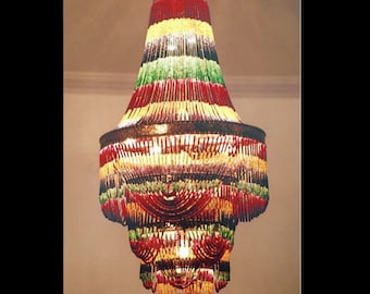 CHANDELIER 4ft. Ruby, Emerald and Sapphire  made with Silver !!! Beautiful craftsmanship. Natural Ruby, Emerald and Sapphire beads. Antique.