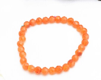 Pulsera de cornalina naranja, pulsera de cuentas de 6 mm, cuentas facetadas naturales, hermosa pulsera de piedras preciosas