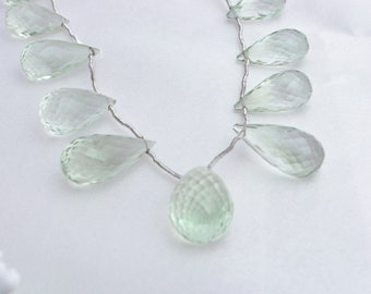 Green Amethyst 8 inches Faceted Drops Natural Gemstone, 1 Strands  For Jewelry