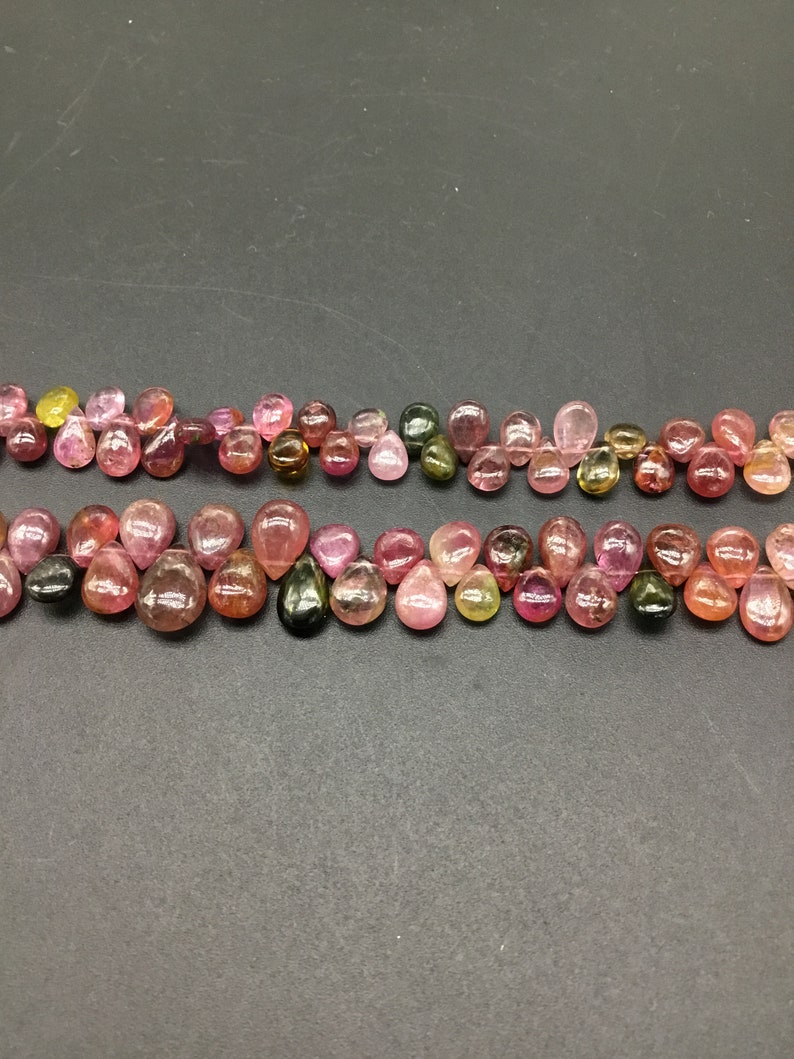 Tourmaline Multi Plain Pear Almond Natural Gemstone Necklace 8/'/' Smooth Tourmaline Top Shape 1 Strand Top Color