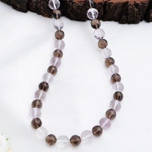 Smoky Quartz & Amethyst Concave Cut Balls Gemstone Necklace, Mixed Gemstone Beads For Jewelry, 7 To 8 MM Top Quality Beads