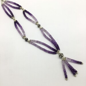 Amethyst Tassel necklace with silver joints Beads - Gift For Her - Gemstone Jewelry