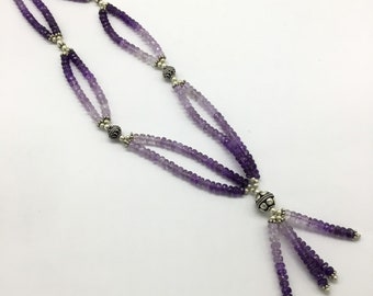 Amethyst Tassel necklace with silver joints Beads - Gift For Her - Gemstone Jewelry