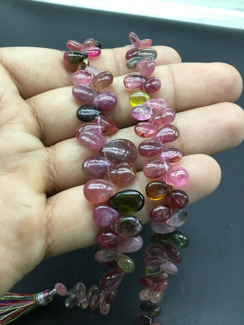 Tourmaline Multi Plain Pear Almond Natural Gemstone Necklace 8/'/' Smooth Tourmaline Top Shape 1 Strand Top Color