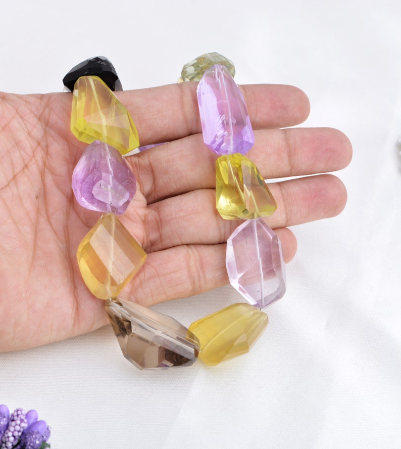 16 Inches Mixed Gemstone Faceted Tumble Necklace l Natural Mixed Gems Faceted Tumble Beads For Jewelry I Top Quality Tumbles image 4