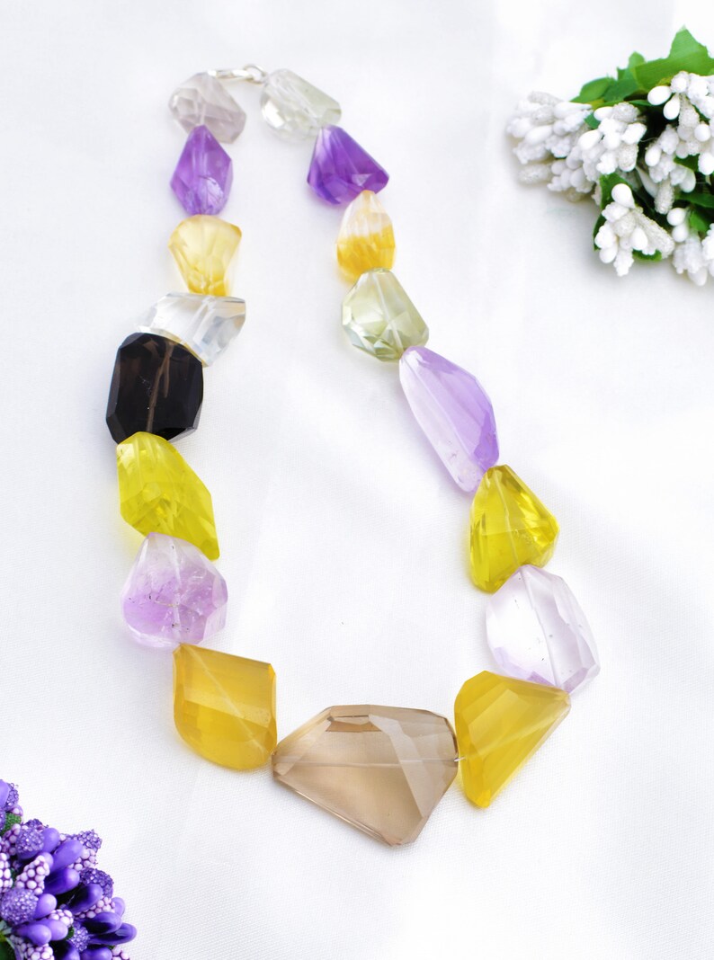 16 Inches Mixed Gemstone Faceted Tumble Necklace l Natural Mixed Gems Faceted Tumble Beads For Jewelry I Top Quality Tumbles image 5