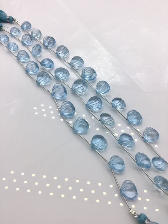 Blue Topaz Carved Pear  Natural Gemstone Necklace