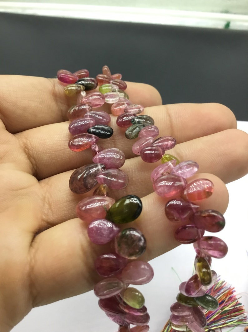 Tourmaline Multi Plain Pear Almond Natural Gemstone Necklace 8/'/' Smooth Tourmaline Top Shape 1 Strand Top Color