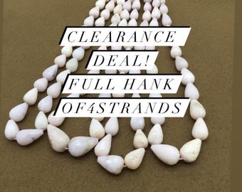 Clearance Deal Pink Opal Plain Drops 4 strands Gemstone For Jewelry