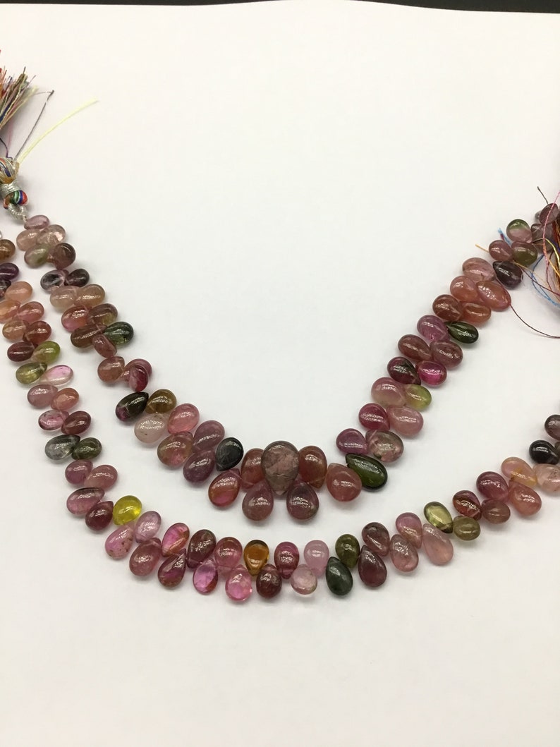 Tourmaline Multi Plain Pear Almond Natural Gemstone Necklace 8/'/' Smooth Tourmaline Top Shape 1 Strand Top Color