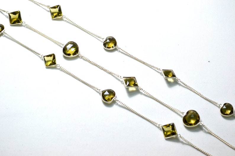 925 Sterling Silver Chain Olive Quartz 42 /'/' Faceted Mix Shape 31.72 G.M Natural Gemstone Silver Necklace 6 x 10 To 14 x 16 MM
