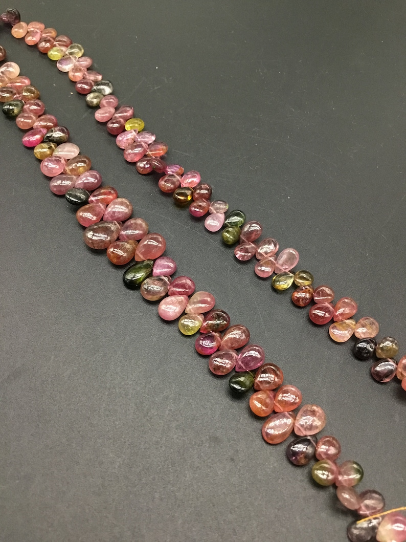 Tourmaline Multi Plain Pear Almond Natural Gemstone Necklace 8/'/' Smooth Tourmaline Top Shape 1 Strand Top Color
