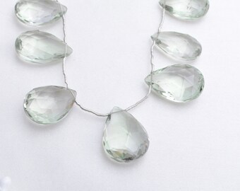Green Amethyst Faceted Pear Natural Gemstone Necklace , 1 Strands