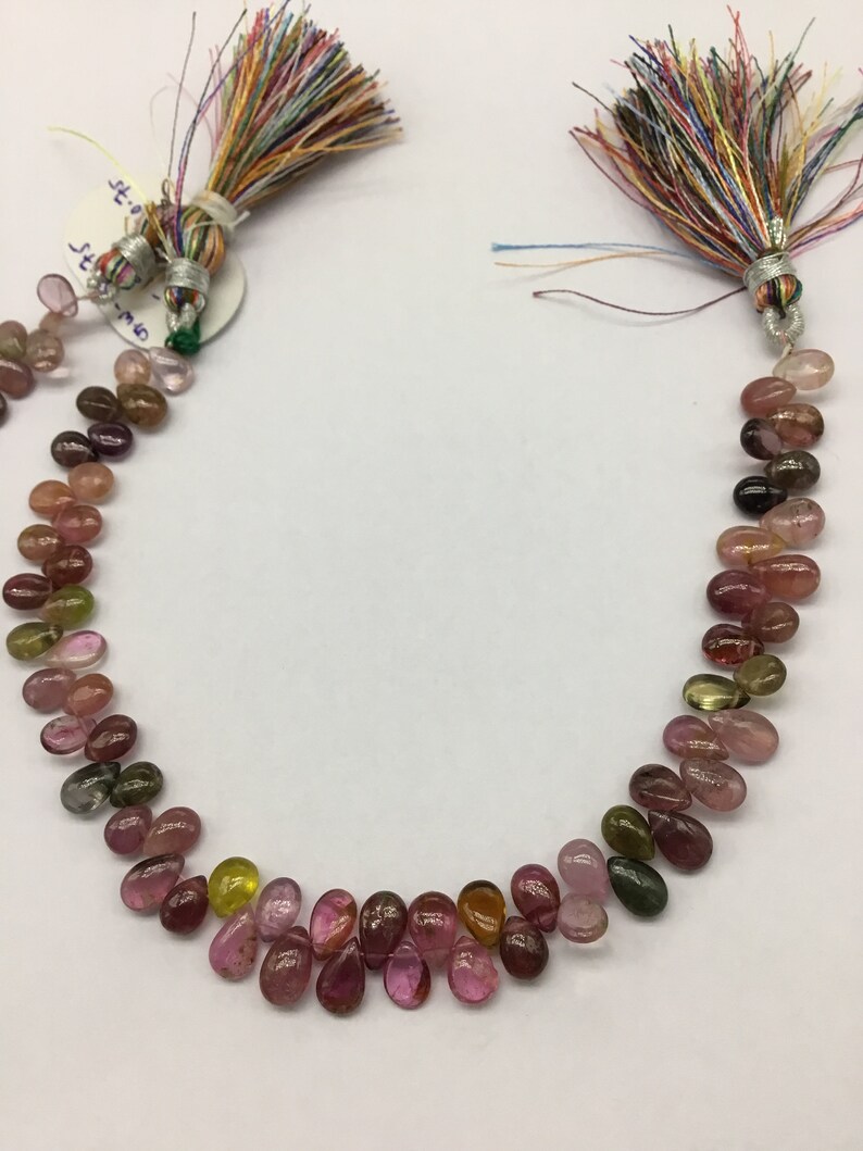 Tourmaline Multi Plain Pear Almond Natural Gemstone Necklace 8/'/' Smooth Tourmaline Top Shape 1 Strand Top Color