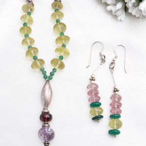 925 Sterling Silber Mixed Gems Perlen Natürliche Edelstein Halskette mit Ohrringen