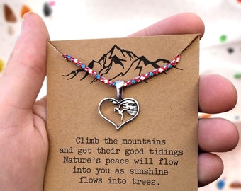 Heart Climbing Girl Necklace Jewelry, Gift for Climber