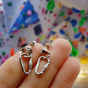 Pendientes de mosquetón de escalada de plata, joyería de escalada