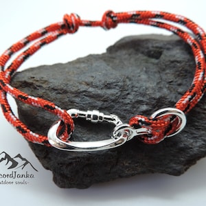 Red Climbing Bracelet Carabiner and Climbing 8, Gift for Climber, Climbing Jewelry