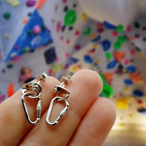 Silver Climbing Carabiner Earrings, Climbing Jewerly