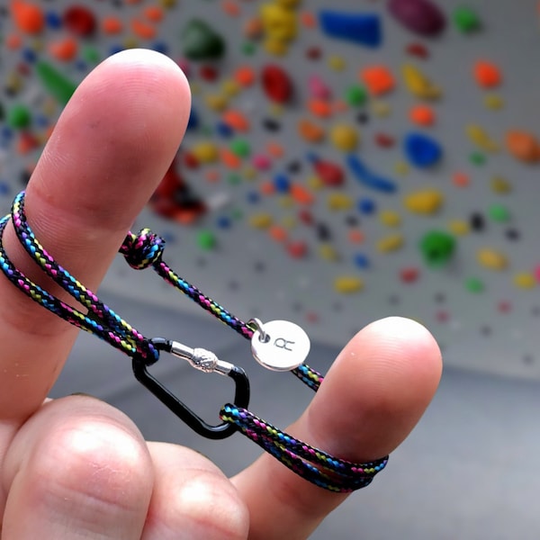 Pulsera de escalada con nombre y letras, joyería con mosquetón de escalada