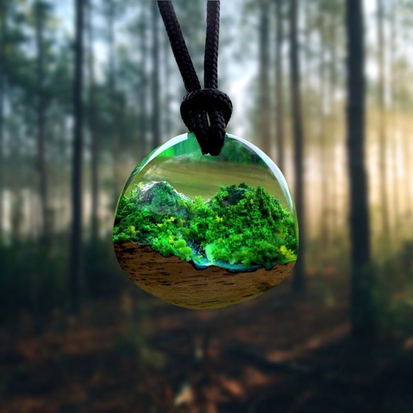 Forest Mountain Resin Necklace, Hiking Gift