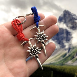 Portachiavi con piccozza Edelweiss, regalo per gli amanti della montagna, gioiello da arrampicata