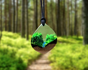 Forest Mountain Resin Necklace, Hiking Gift