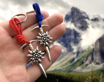 Portachiavi Edelweiss Ice Axe, regalo per gli amanti della montagna, gioielli da arrampicata