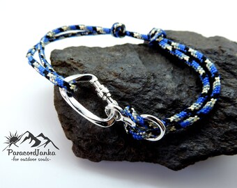 Blue Climbing Bracelet Carabiner and Climbing 8, Gift for Climber, Climbing Jewelry