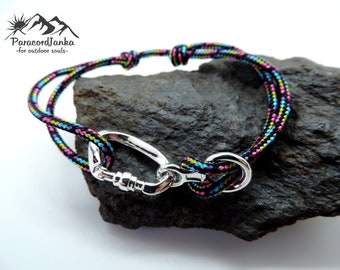 Rainbow Climbing Bracelet Carabiner and Climbing 8, Gift for Climber, Climbing Jewelry