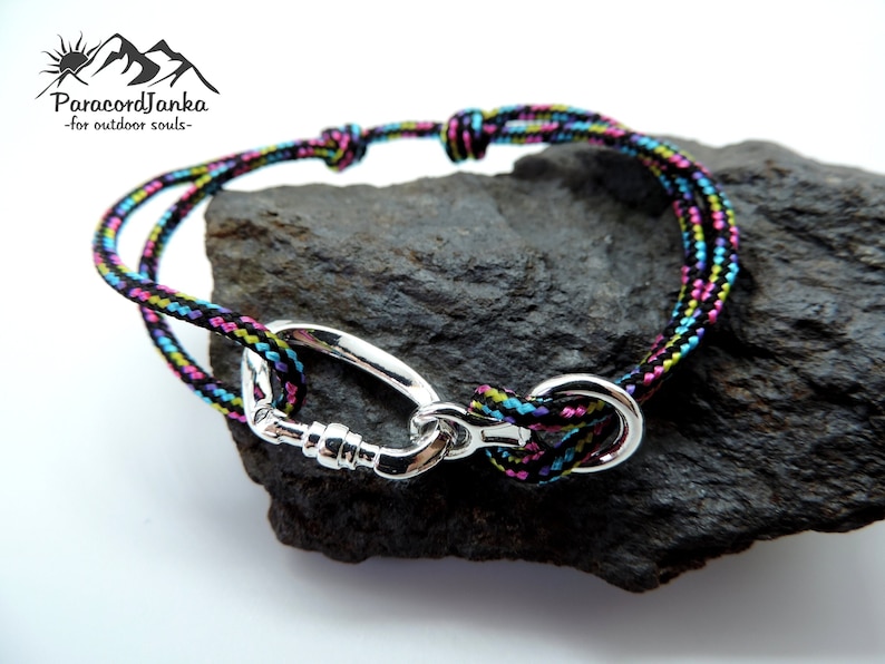 Rainbow Climbing Bracelet Carabiner and Climbing 8, Gift for Climber, Climbing Jewelry image 1