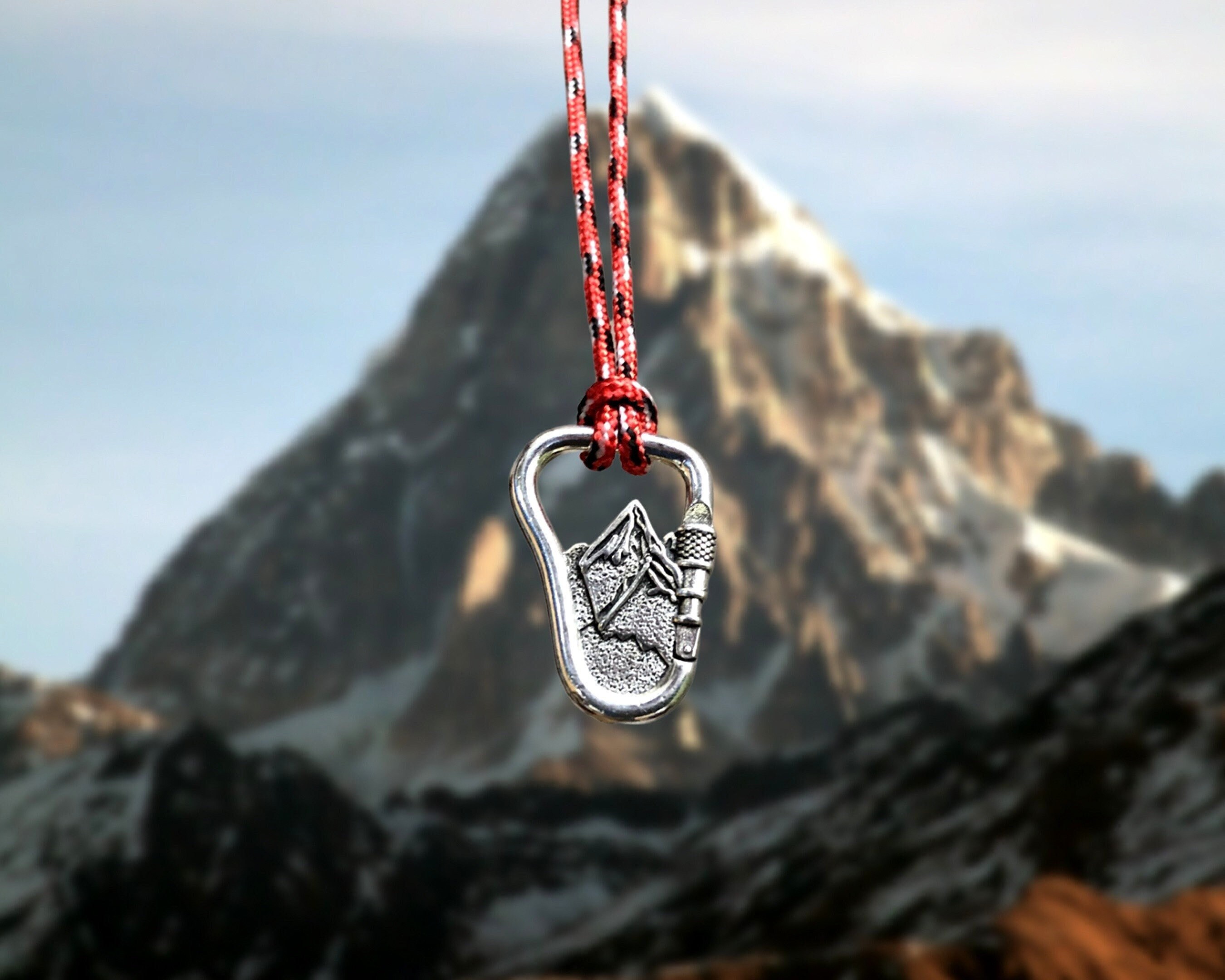 Carabiner Mountain Necklace: Stainless Steel Paracord Climbing