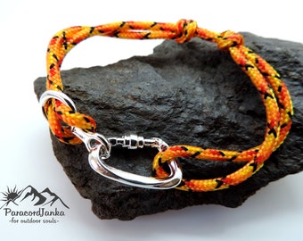 Orange Climbing Bracelet Carabiner and Climbing 8, Gift for Climber, Climbing Jewelry