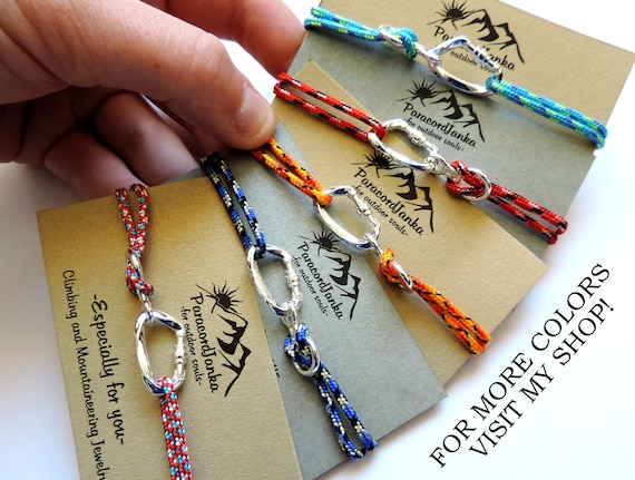 Bracciale da arrampicata con corda color carbone e moschettone nero, bracciale regolabile in acciaio inossidabile per uomo - Italia