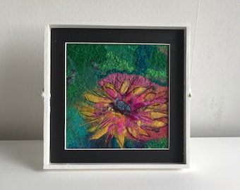 Flower woolpainting abstract felted wall art