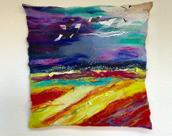 landscape island wetfelted woolpainting
