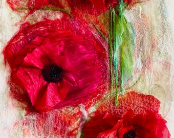 Felt tapestry poppies red