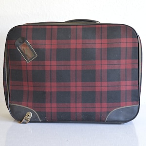 VINTAGE KOFFER / Roter Karomuster Koffer / 1970er Koffer